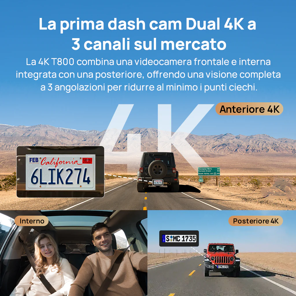 70mai Dash Cam 4K T800 3-Channel w/ Dual 4K, STARVIS 2 IMX678, HDR Night Vision, AI Detection, Emergency Record, 4G LTE & Supercapacitor - Image 4