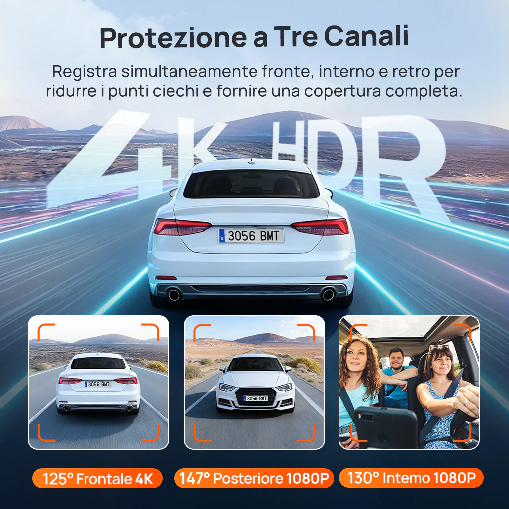 70mai Dash Cam 4K T800E, 3-Channel Front Interior Rear Car Camera, 4K HDR, Night Owl Vision, 24H Parking Surveillance & GPS - Image 3
