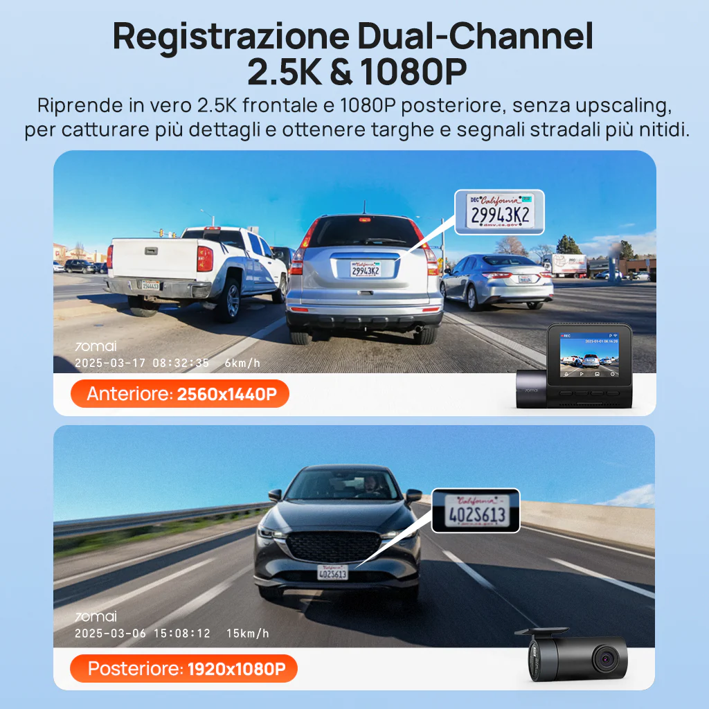 70mai Dash Cam A410 2.5K HDR Dual w/ GPS, Emergency Record, G-Sensor, App Control & Compact Design - Image 5