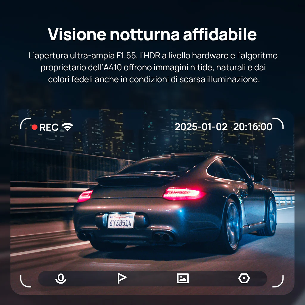70mai Dash Cam A410 2.5K HDR Dual w/ GPS, Emergency Record, G-Sensor, App Control & Compact Design - Image 6
