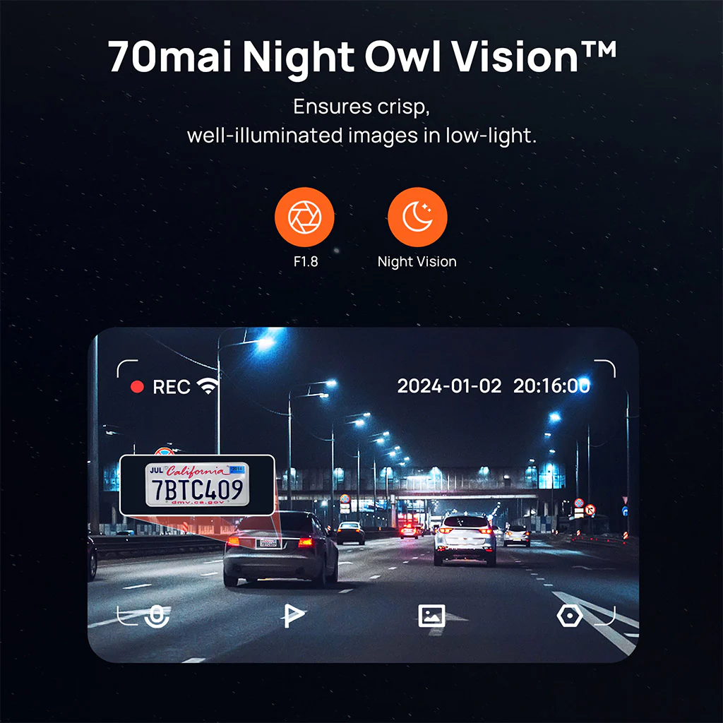 70mai Dash Cam M500 2.7K HD with Built-in eMMC, 170° FOV & HDR Recording - Image 4